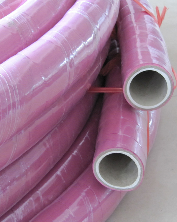 A food grade rubber hose with a purple exterior